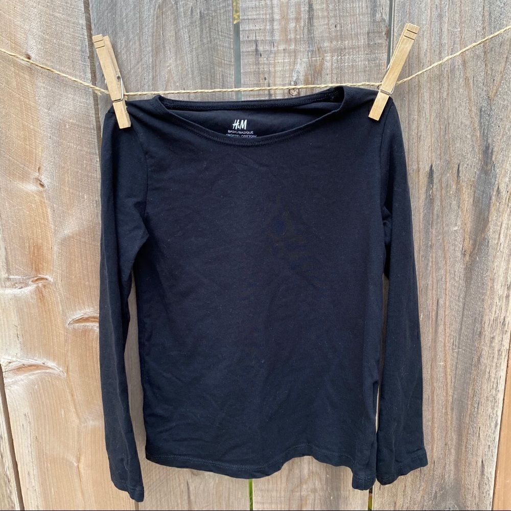 H&M black kids cotton long sleeve T-shirt 6-8